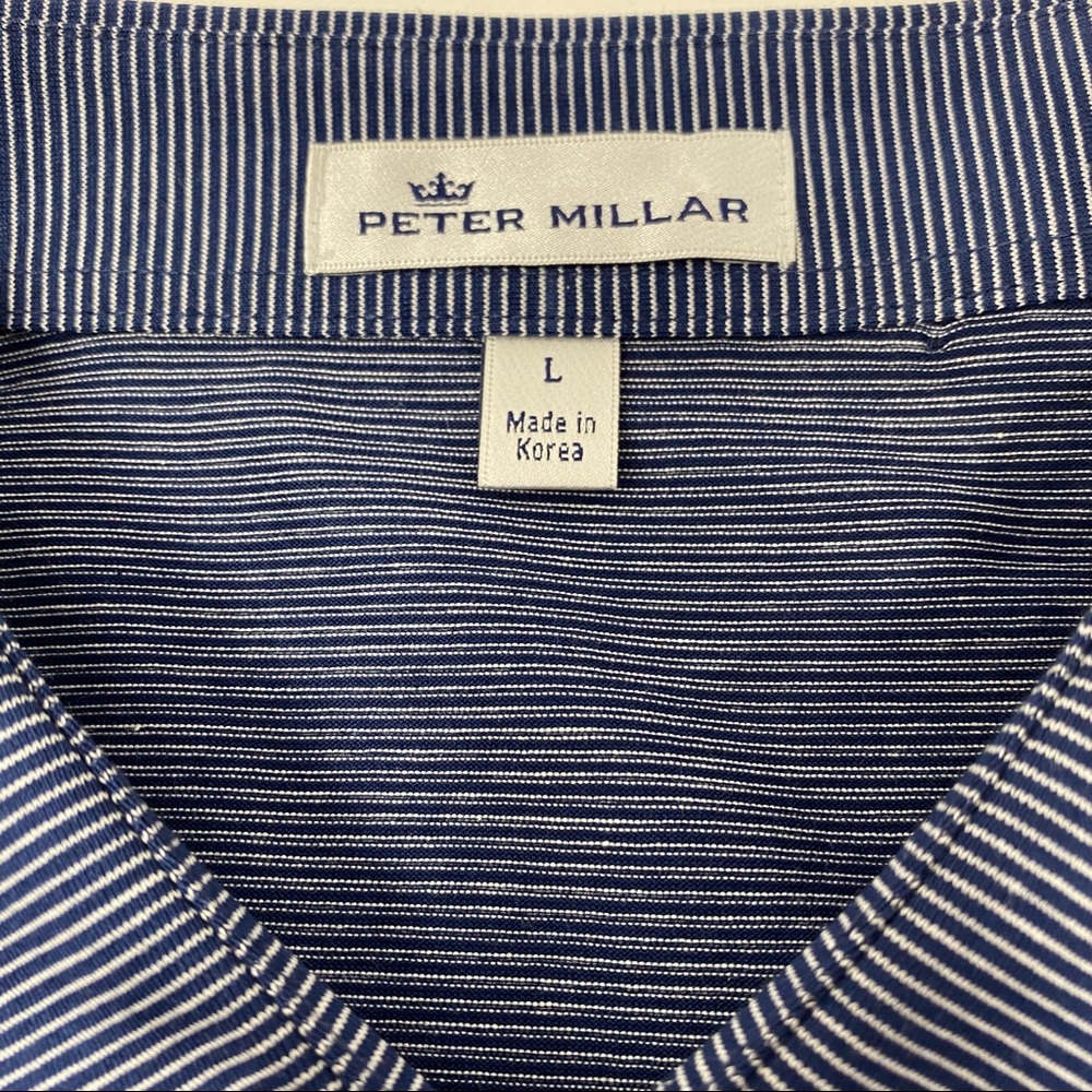 Peter Millar Crown Navy Blue Striped Polo Shirt - Picture 6 of 6